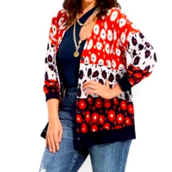 Cabi V-neck Cardigan Sweater Style #6163 Upbeat Navy Red Women’s Size Small - Picture 13 of 13